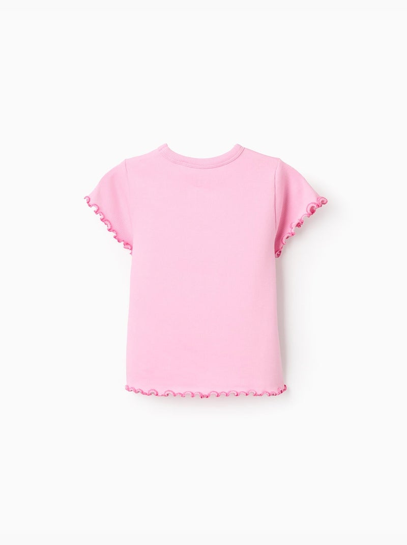 Camiseta de algodón acanalado con extremos ondulados Rosa - Kiabi