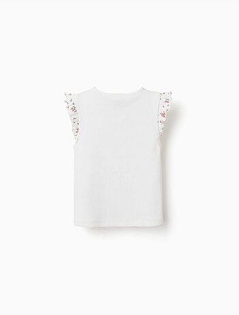 Camiseta de algodón acanalado con mangas con volantes
