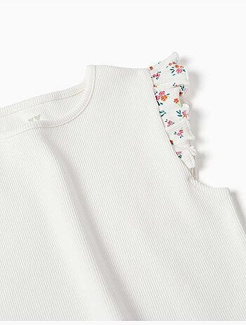 Camiseta de algodón acanalado con mangas con volantes