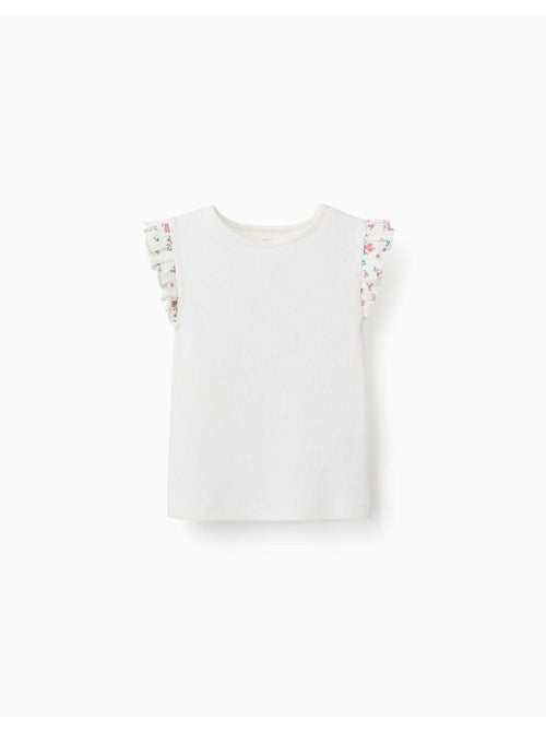 Camiseta de algodón acanalado con mangas con volantes - Kiabi Camiseta de algodón acanalado con mangas con volantes - Kiabi