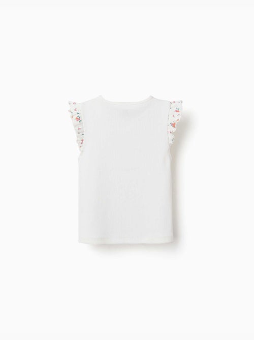 Camiseta de algodón acanalado con mangas con volantes - Kiabi Camiseta de algodón acanalado con mangas con volantes - Kiabi