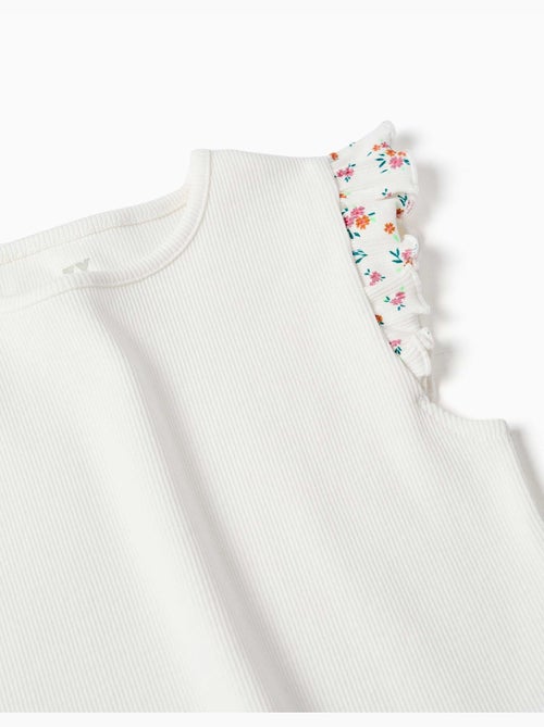 Camiseta de algodón acanalado con mangas con volantes - Kiabi Camiseta de algodón acanalado con mangas con volantes - Kiabi