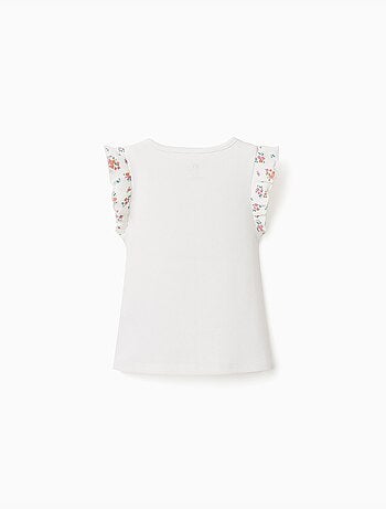 Camiseta de algodón acanalado con mangas con volantes