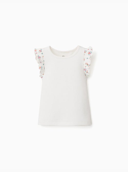 Camiseta de algodón acanalado con mangas con volantes - Kiabi