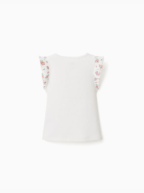Camiseta de algodón acanalado con mangas con volantes - Kiabi