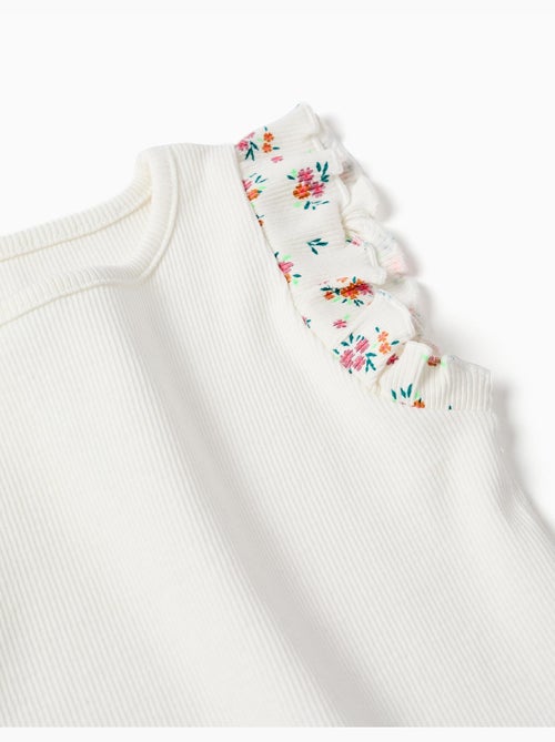 Camiseta de algodón acanalado con mangas con volantes - Kiabi