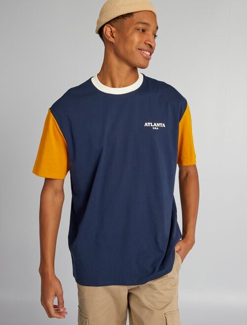 Camiseta de algodón colorblock con cuello redondo +1,90 m - Kiabi
