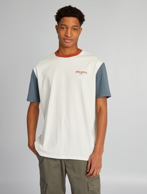 Camiseta de algodón colorblock con cuello redondo +1,90 m - Kiabi
