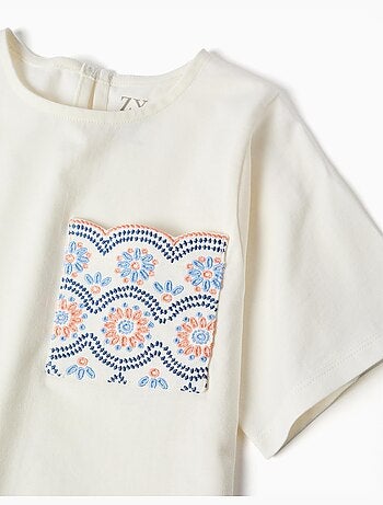 Camiseta de algodón con bolsillo bordado