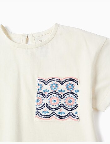 Camiseta de algodón con bolsillo bordado