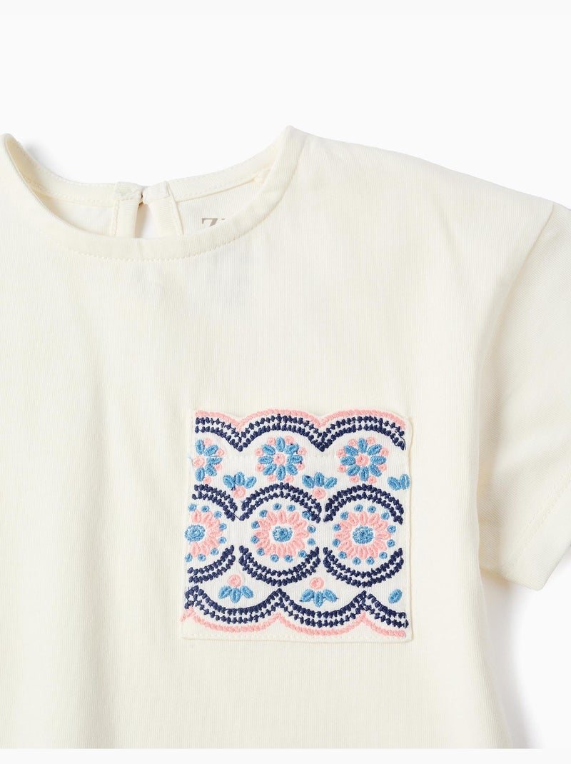 Camiseta de algodón con bolsillo bordado Beige claro - Kiabi