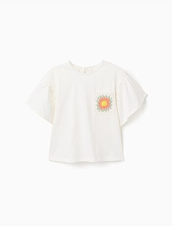 Camiseta de algodón con bolsillo de crochet