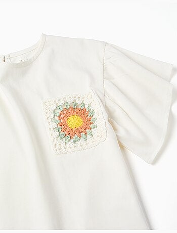 Camiseta de algodón con bolsillo de crochet