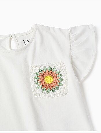 Camiseta de algodón con bolsillo de crochet