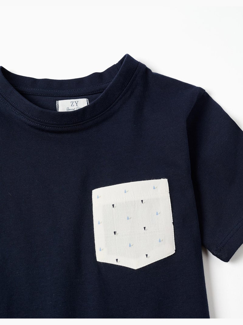 Camiseta de algodón con bolsillo en el pecho Azul Azul - Kiabi