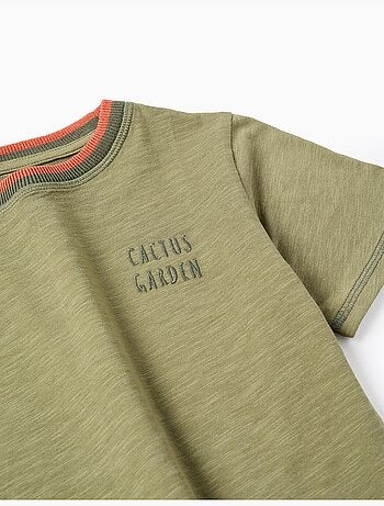 Camiseta de algodón con bordado Cactus Garden