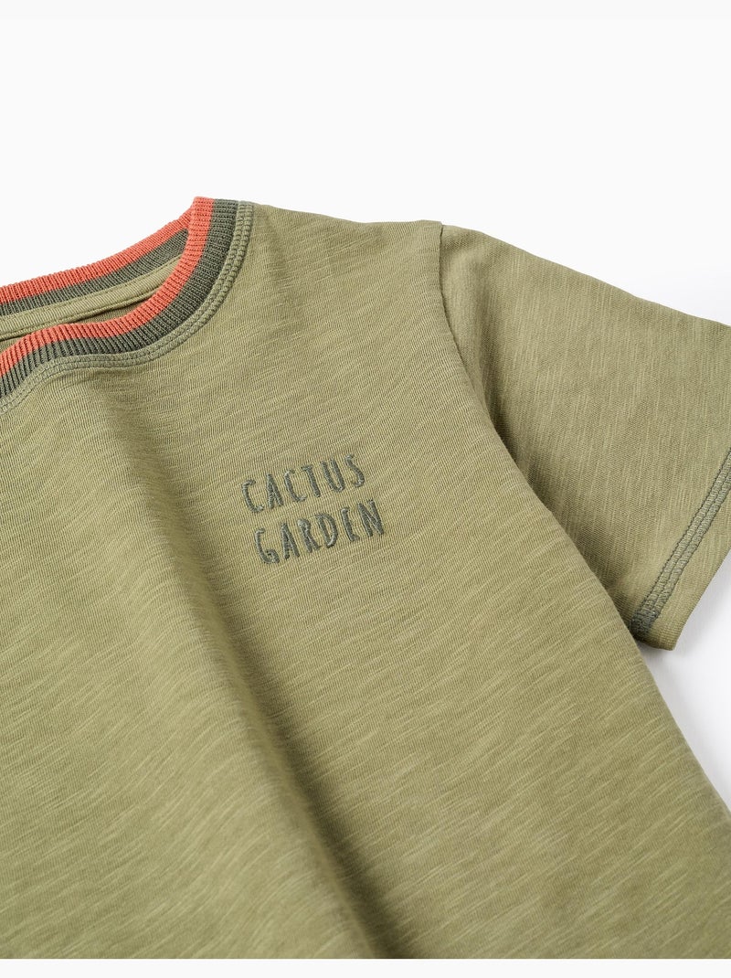 Camiseta de algodón con bordado Cactus Garden Verde oscuro - Kiabi