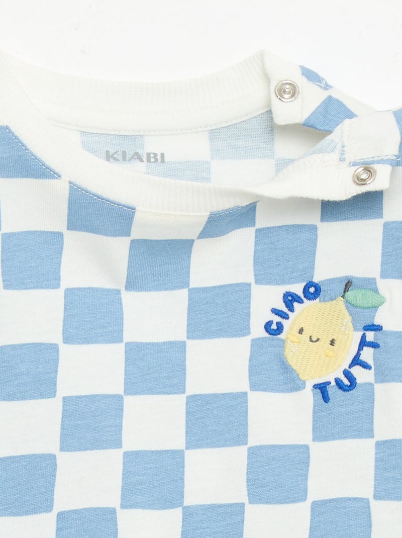 Camiseta de algodón con bordado en el pecho Azul - Kiabi