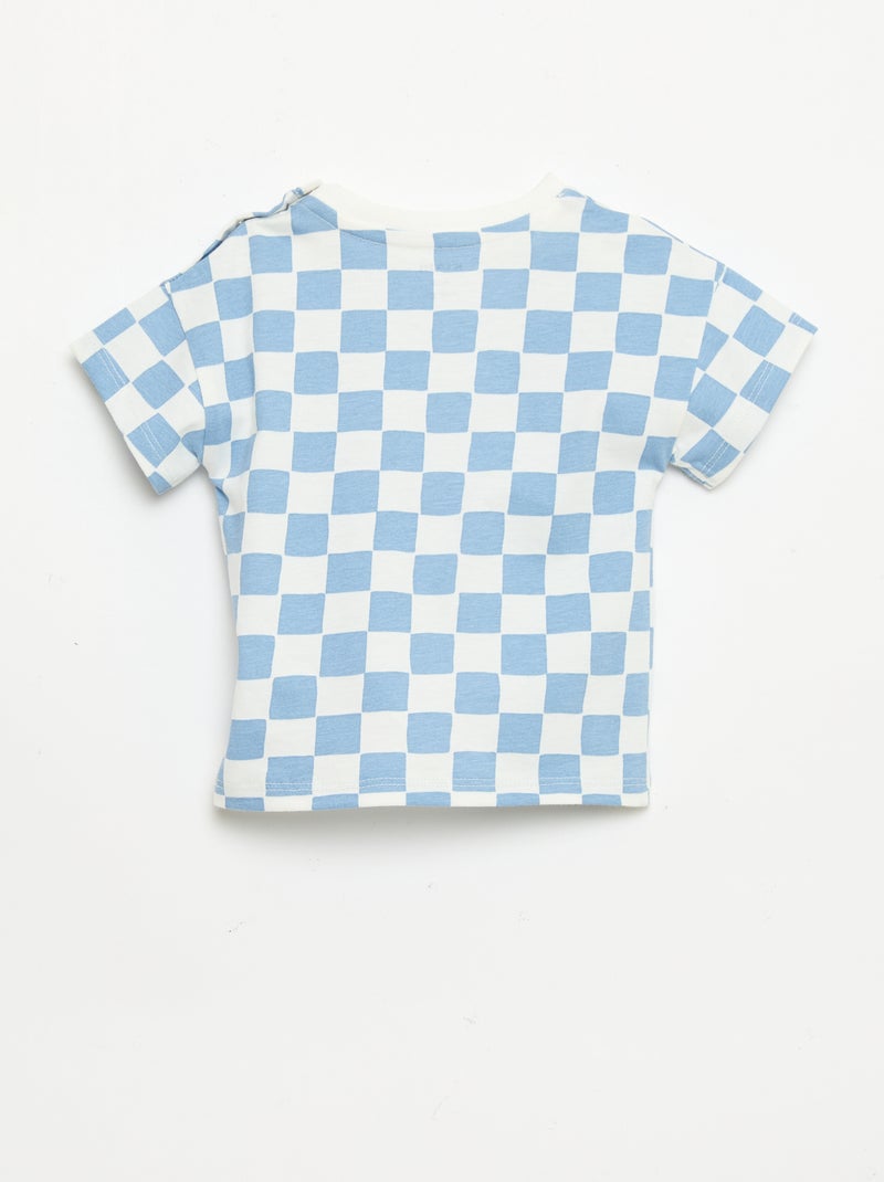 Camiseta de algodón con bordado en el pecho Azul - Kiabi