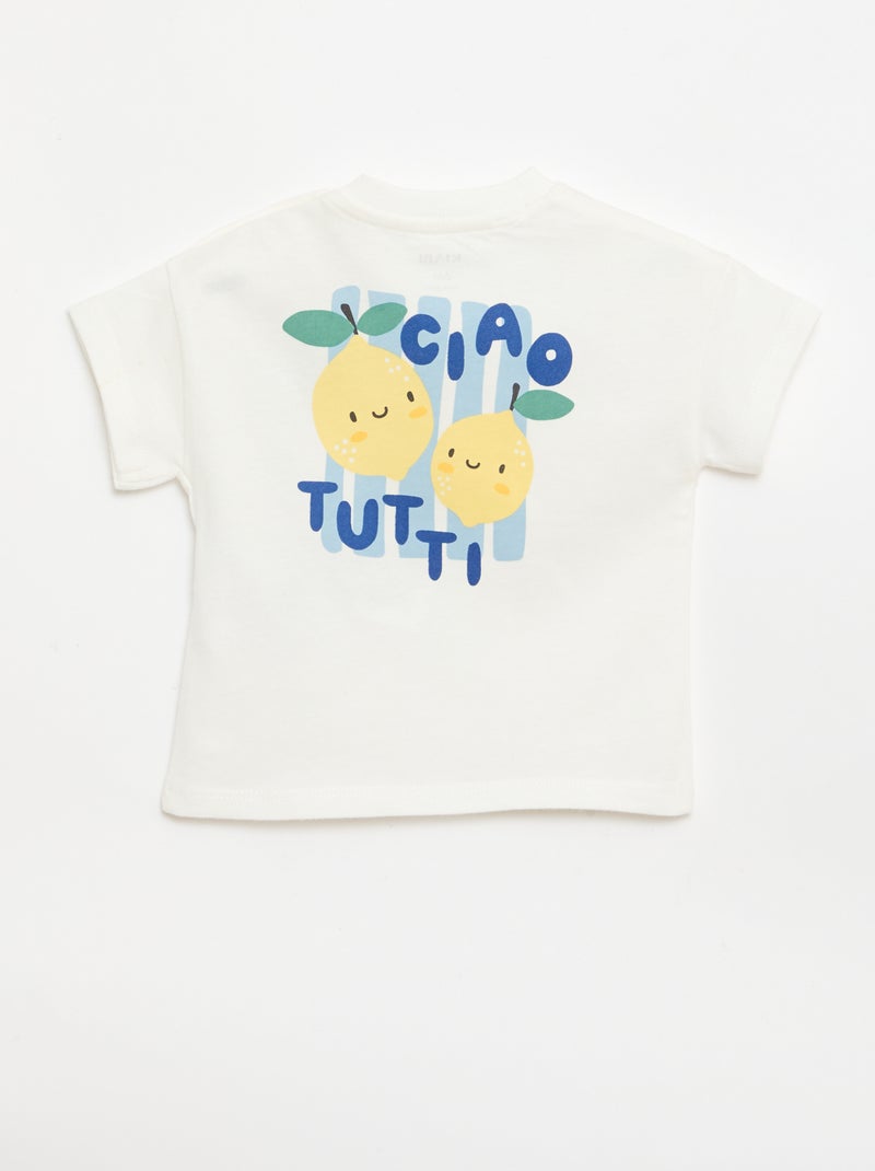 Camiseta de algodón con bordado en el pecho Blanco - Kiabi