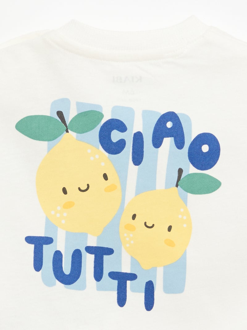 Camiseta de algodón con bordado en el pecho Blanco - Kiabi