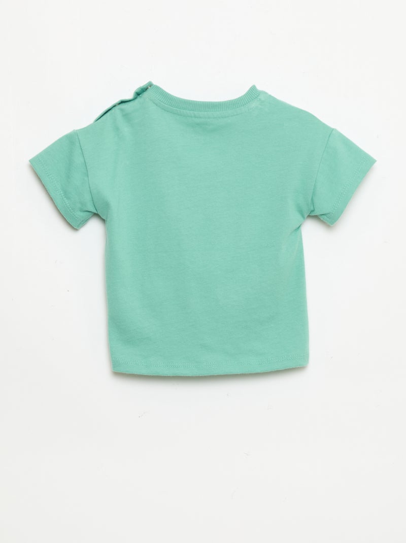 Camiseta de algodón con bordado en el pecho Verde - Kiabi