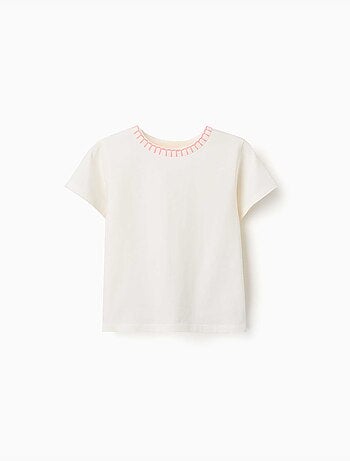 Camiseta de algodón con cuello bordado