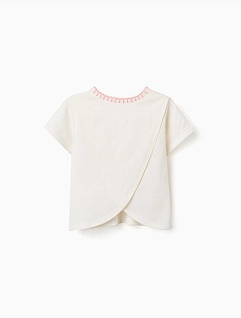 Camiseta de algodón con cuello bordado