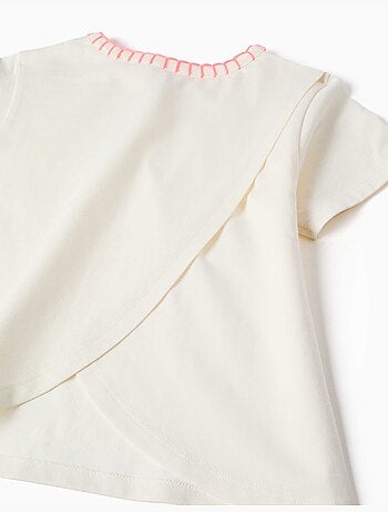 Camiseta de algodón con cuello bordado
