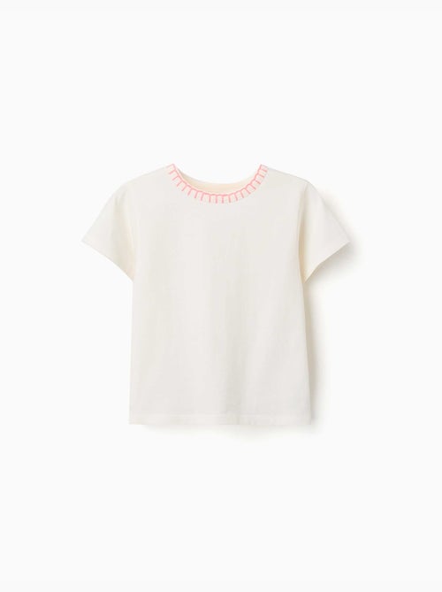 Camiseta de algodón con cuello bordado - Kiabi Camiseta de algodón con cuello bordado - Kiabi