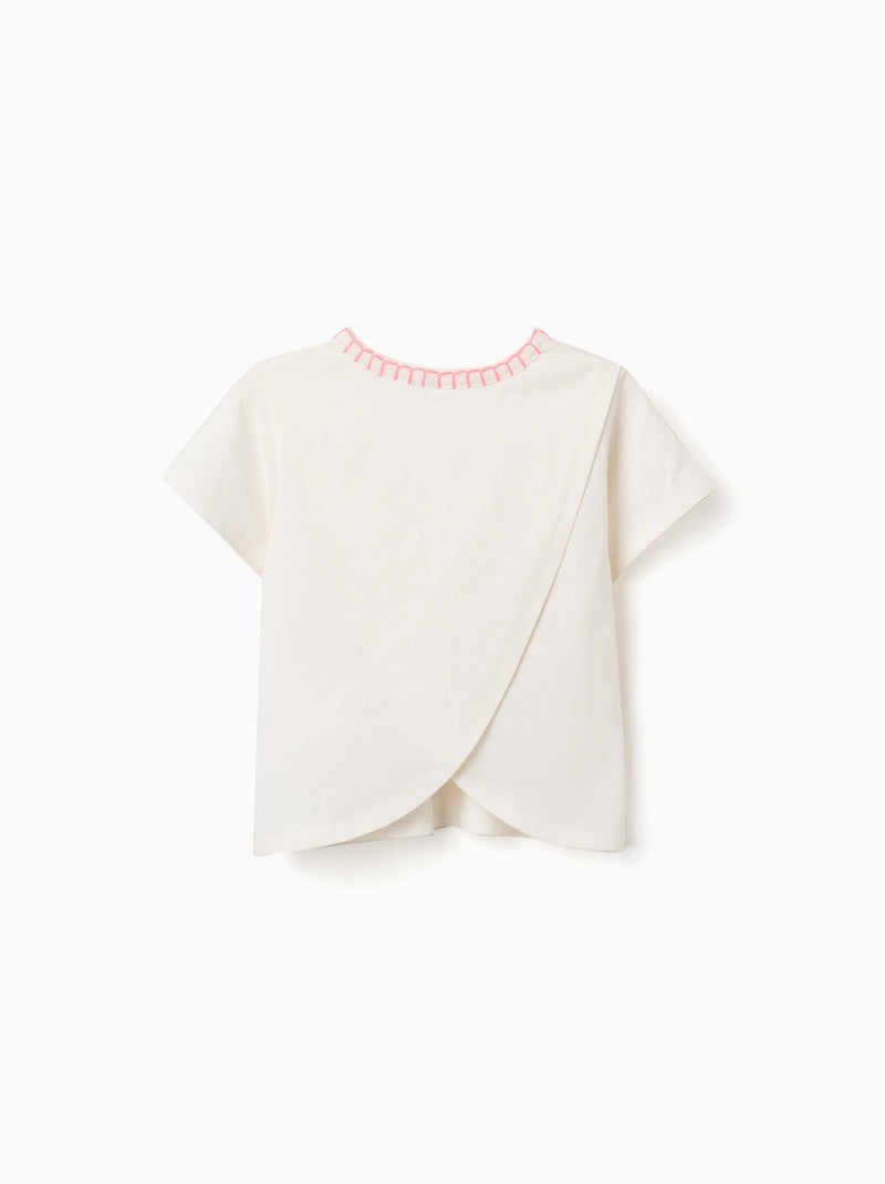 Camiseta de algodón con cuello bordado Beige claro - Kiabi