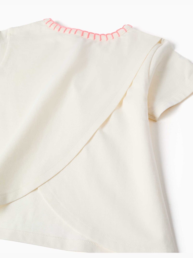 Camiseta de algodón con cuello bordado Beige claro - Kiabi