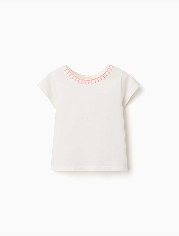 Camiseta de algodón con cuello bordado