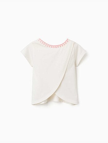 Camiseta de algodón con cuello bordado