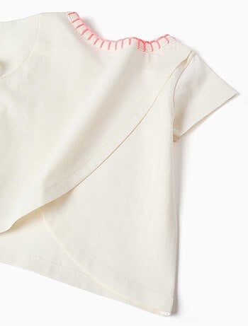 Camiseta de algodón con cuello bordado