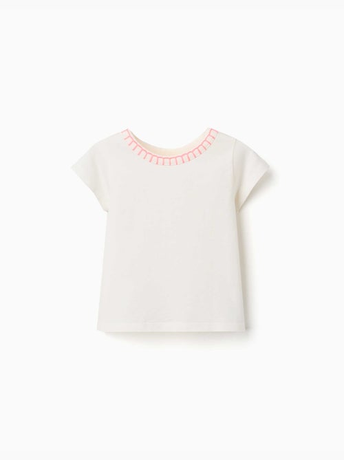 Camiseta de algodón con cuello bordado - Kiabi
