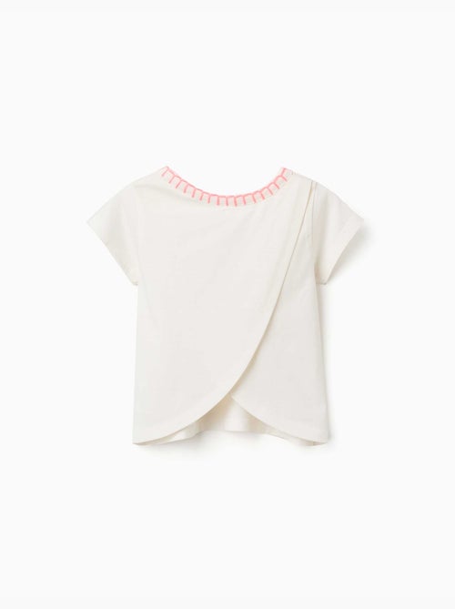 Camiseta de algodón con cuello bordado - Kiabi