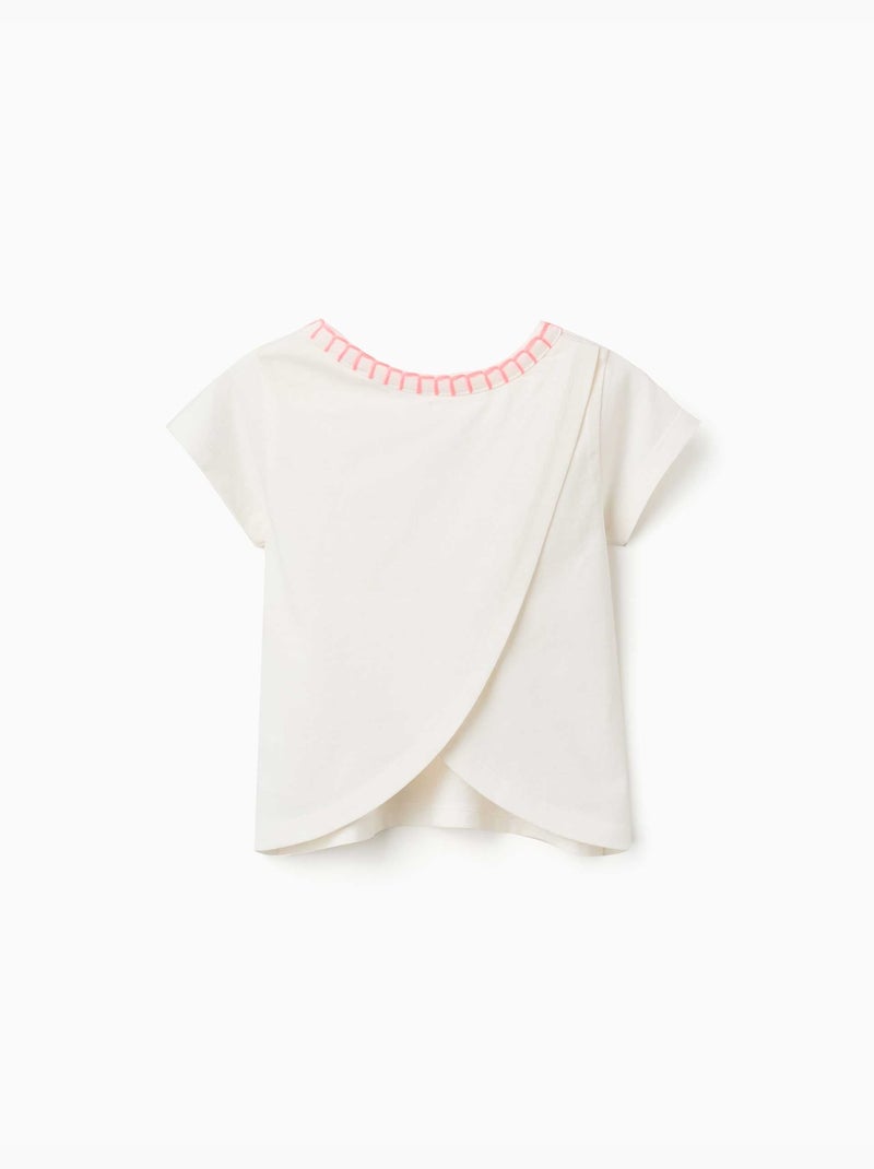 Camiseta de algodón con cuello bordado Beige claro - Kiabi