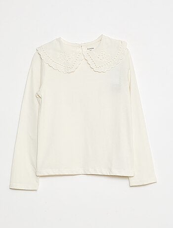 Camiseta de algodón con cuello bordado