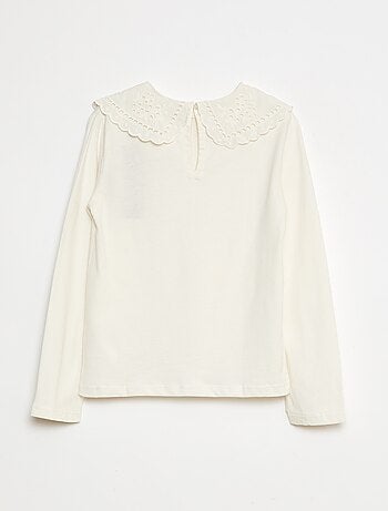 Camiseta de algodón con cuello bordado