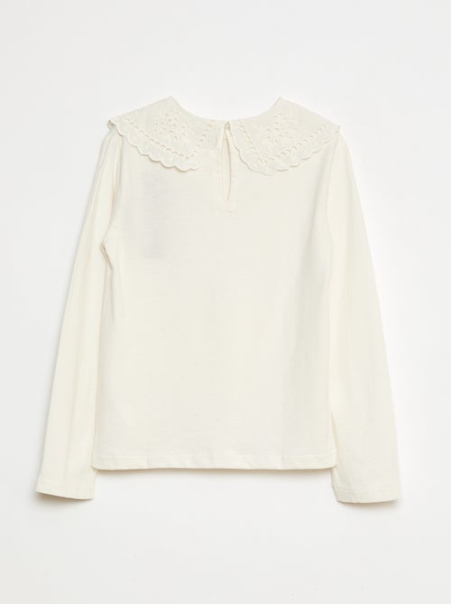 Camiseta de algodón con cuello bordado - Kiabi