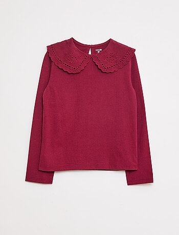 Camiseta de algodón con cuello bordado