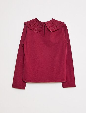 Camiseta de algodón con cuello bordado