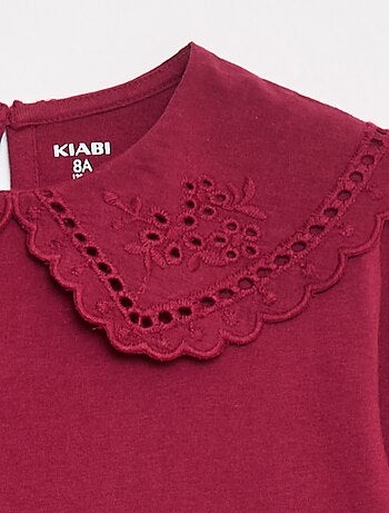 Camiseta de algodón con cuello bordado