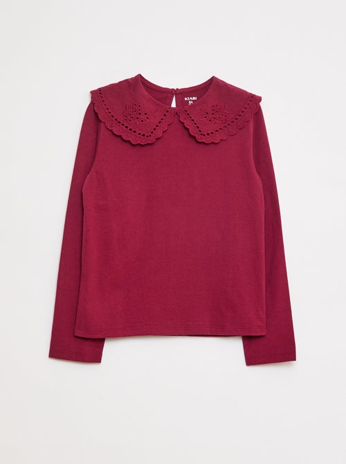 Camiseta de algodón con cuello bordado - Kiabi