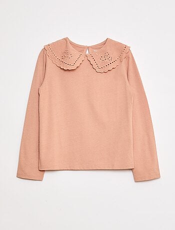 Camiseta de algodón con cuello bordado