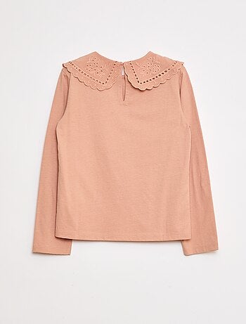 Camiseta de algodón con cuello bordado