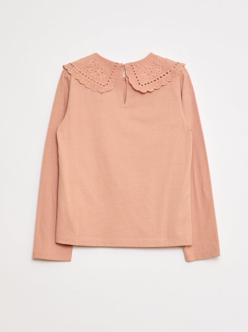 Camiseta de algodón con cuello bordado - Kiabi Camiseta de algodón con cuello bordado - Kiabi