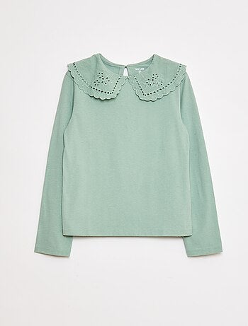 Camiseta de algodón con cuello bordado