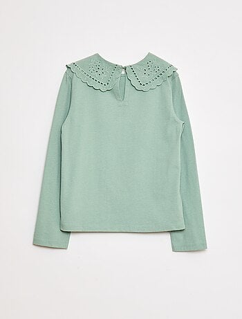Camiseta de algodón con cuello bordado